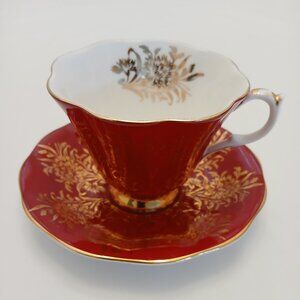 Antique Queen Anne Bone China Red Tea Cup and Saucer